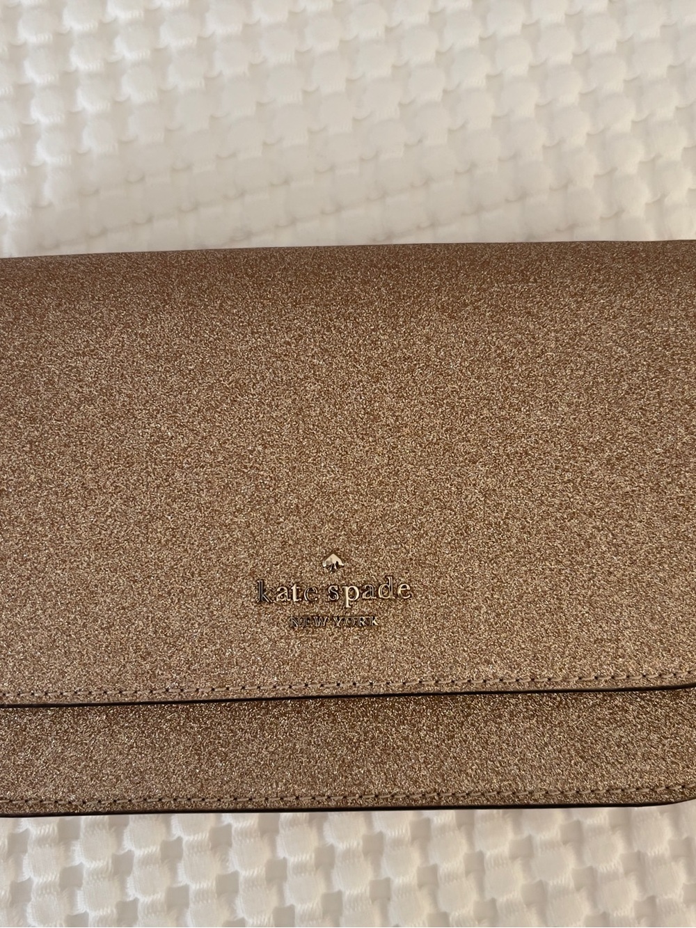 kate spade glittery rose gold flap clutch